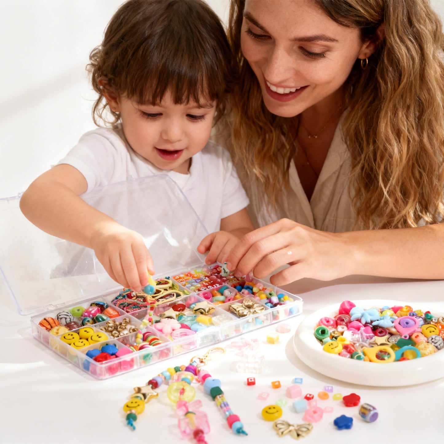 TOVABA Keychain Making Kit for Kids and Adults - Jewelry Bead Craft Set with Colorful Beads, Letters, Charms, Keyrings, and Tools for DIY Accessories