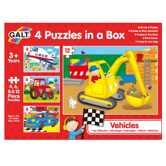 Galt Toys, 4 Puzzles in a Box - Vehicles, Jigsaw Puzzle for Kids, Ages 3 Years Plus