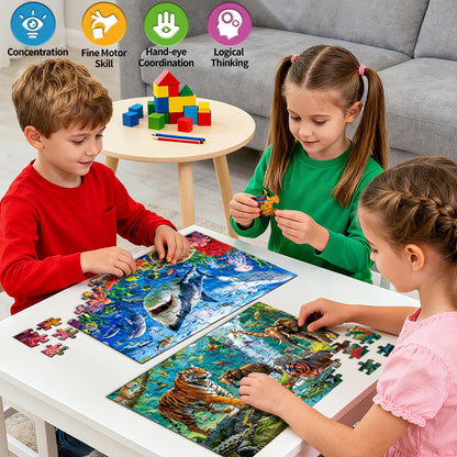 SITODIER 2 Sets 100PCS Undersea World and Forset Animals Jigsaw Puzzles for Kids Boys Gilrs 3 4 5 6 7 Years Old, Educational Learning Toy Birthday Gifts