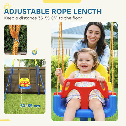 AIYAPLAY 3-in-1 toddler swing set with adjustable seat, safety belt, removable guardrails, suitable for indoor and outdoor use in blue.