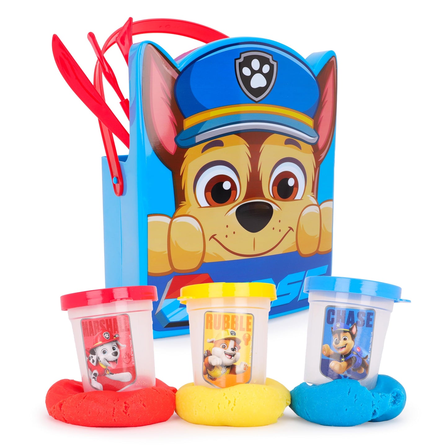 Toyland® 12 Piece Paw Patrol Chase Dough Bucket Activity Set - 3 Dough, 3 Cutters, 1 Roller, 3 Stamps, 1 Wipeable Play Screens & 1 Bucket - Arts & Crafts Toys
