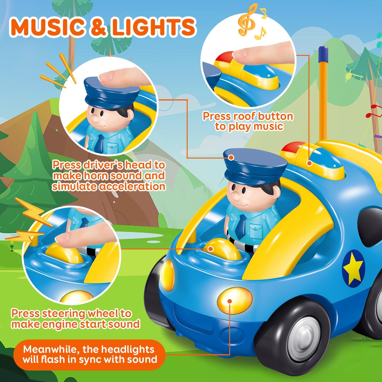 Pup Go First Police Remote Control Car for Toddler 18 Months+, Ideal for Girls, 2 Interchangeable Dolls with Siren & Lights, Baby RC Police Racing Toy (Sapphire Blue)