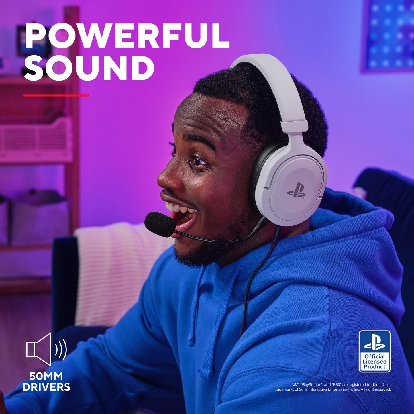 Trust Gaming GXT 498W Forta [Officially Licensed for PlayStation 5] Sustainable Gaming Headset for PS5 / PS4, 1.2m Cable, 50mm Drivers, Detachable Microphone, Wired Over-Ear Headphones - White