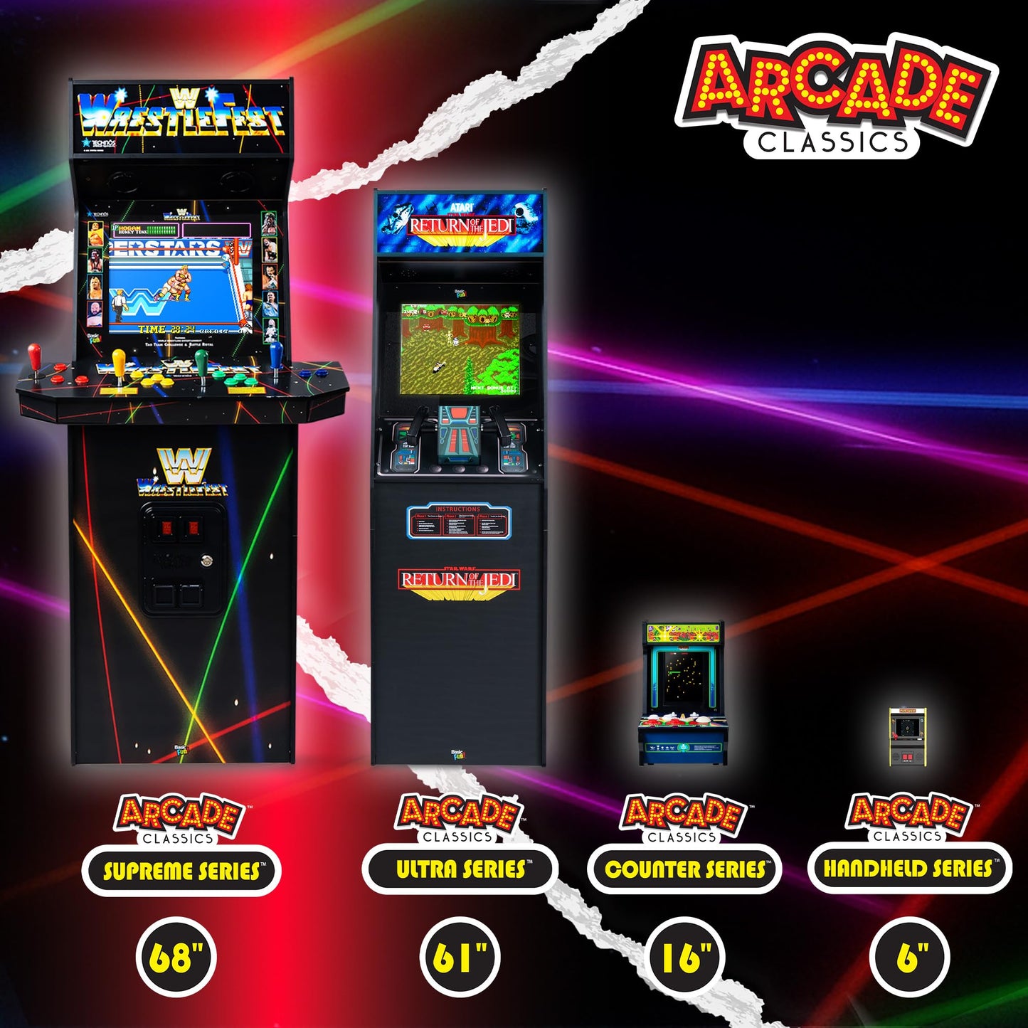 ARCADE CLASSICS Basic Fun Arcade Classics Mini WWE handheld game with joystick, full-color screen, authentic sound effects in black