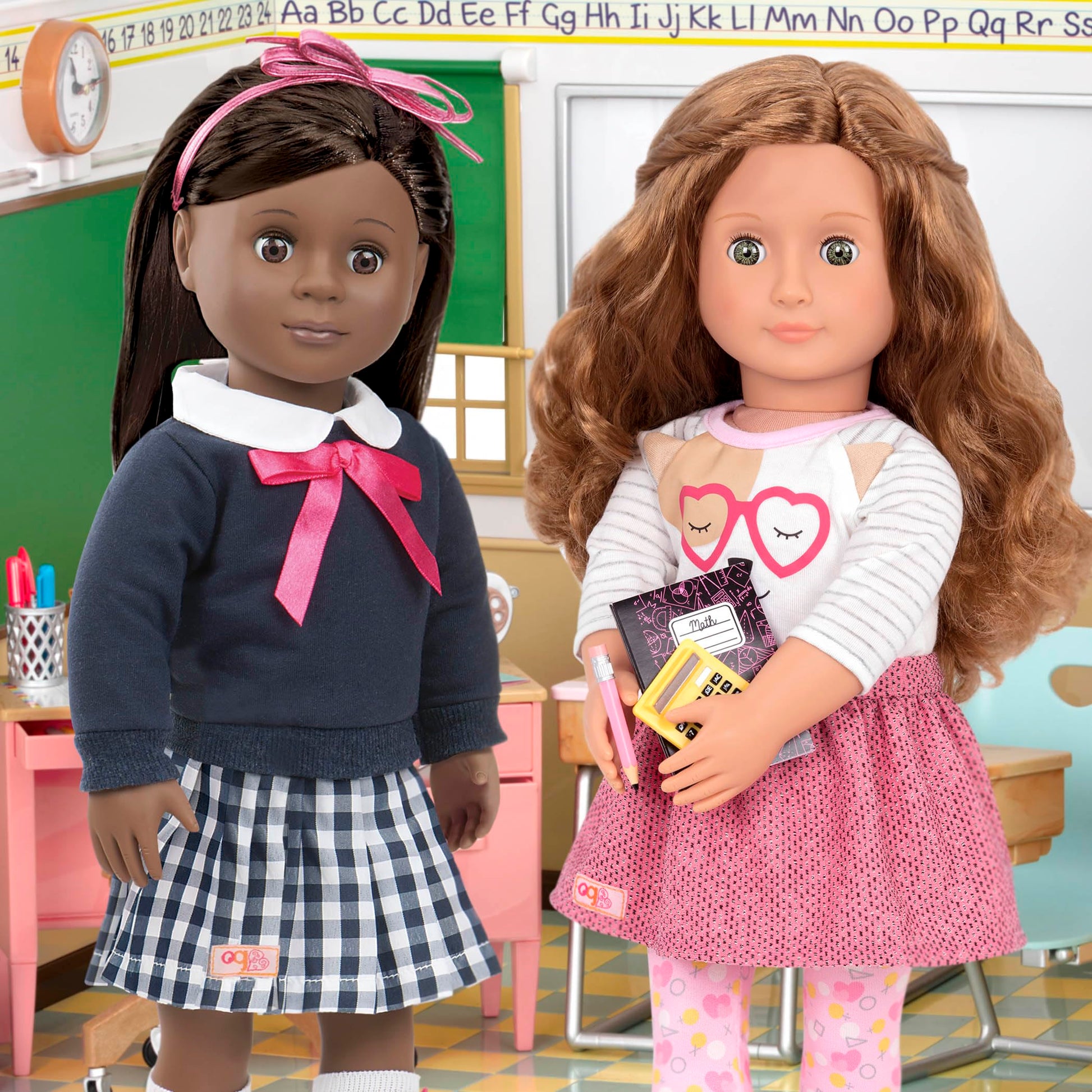 Our Generation doll wearing puppy-graphic outfit with shoes and accessories, 21.5 cm doll clothes for imaginative play.