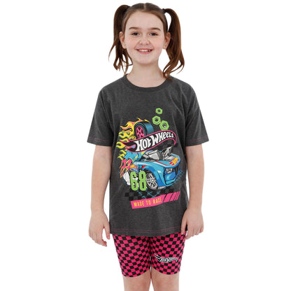 Hot Wheels Girls T Shirt And Shorts | Co Ord Set | Race Car Girls Tshirt And Short Set | Summer Clothes | Grey 11-12 Years