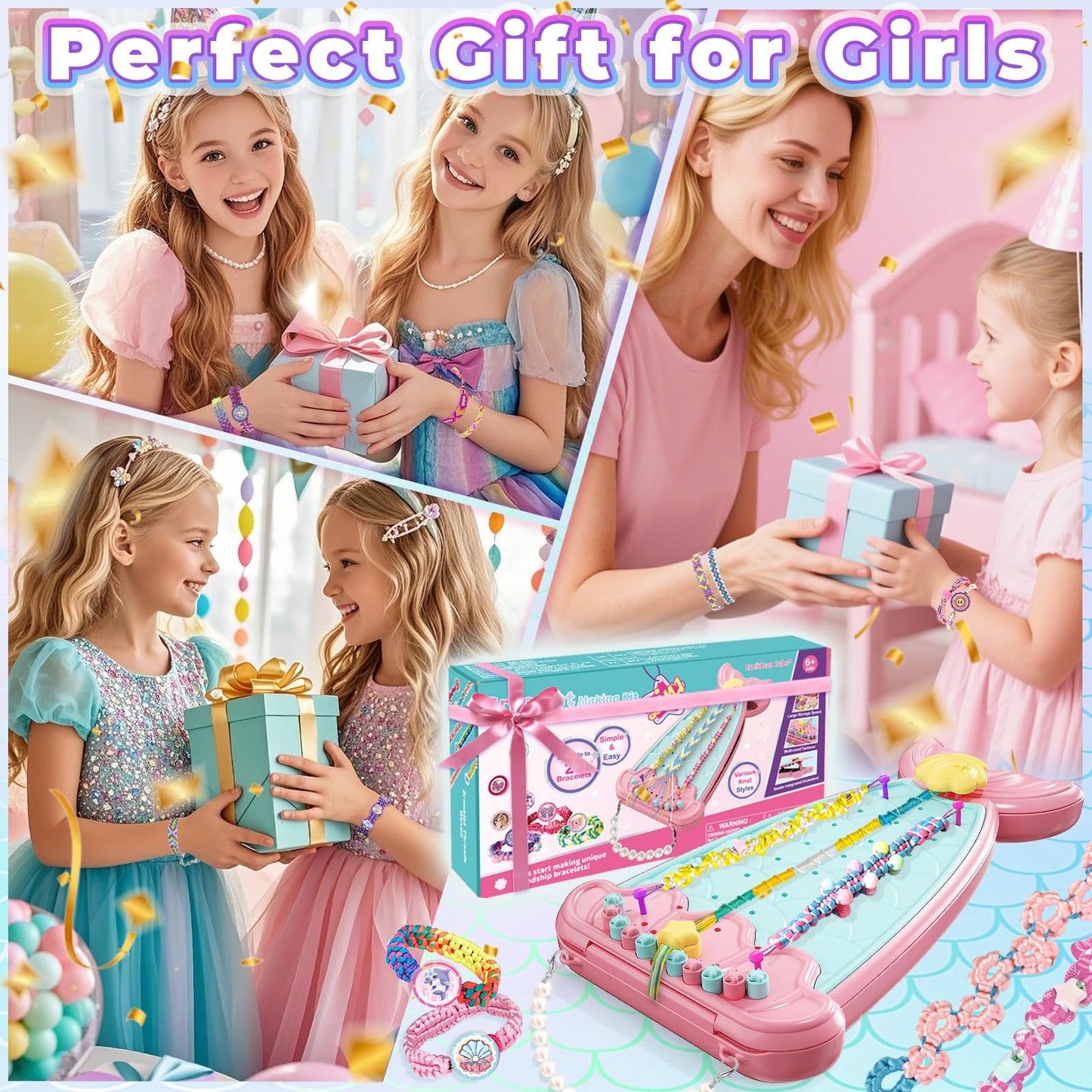 Euclidean Cube Bracelet Making Kit for Girls, 2 in 1 Fishtail Shape DIY Jewellery Making Kit, Arts and Crafts for Kids Age 6-12, Birthday Christmas Gifts for 6 7 8 9 10 11 12 Years Old Girls (Pink)
