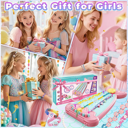 Euclidean Cube Bracelet Making Kit for Girls, 2 in 1 Fishtail Shape DIY Jewellery Making Kit, Arts and Crafts for Kids Age 6-12, Birthday Christmas Gifts for 6 7 8 9 10 11 12 Years Old Girls (Pink)