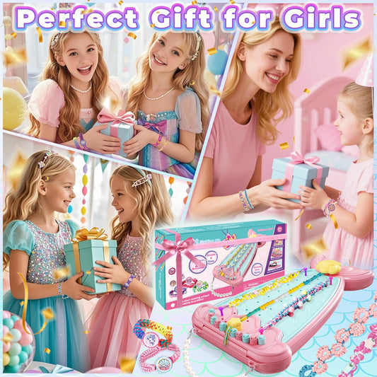 Euclidean Cube Bracelet Making Kit for Girls, 2 in 1 Fishtail Shape DIY Jewellery Making Kit, Arts and Crafts for Kids Age 6-12, Birthday Christmas Gifts for 6 7 8 9 10 11 12 Years Old Girls (Pink)