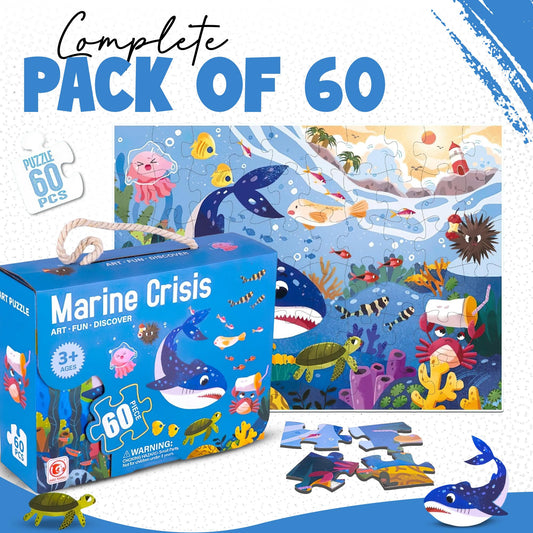 Ocean Puzzle for Kids Ages 3–8 – 60-Piece Montessori Floor Puzzle for Boys & Girls | Educational Jigsaw Toy & Toddler Travel Game | Gifts for 3 4 5 Year Olds | Marine Crisis Sea Life Edition