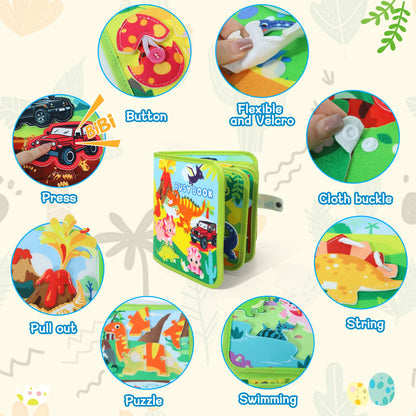 LZDMY Baby Busy Book Dinosaur Toys for 1 2 3 Year Olds, Toddlers Montessori Busy Board Travel Toys, Baby Sensory Activity Books Educational Toy, Boys Girls Birthday Gift