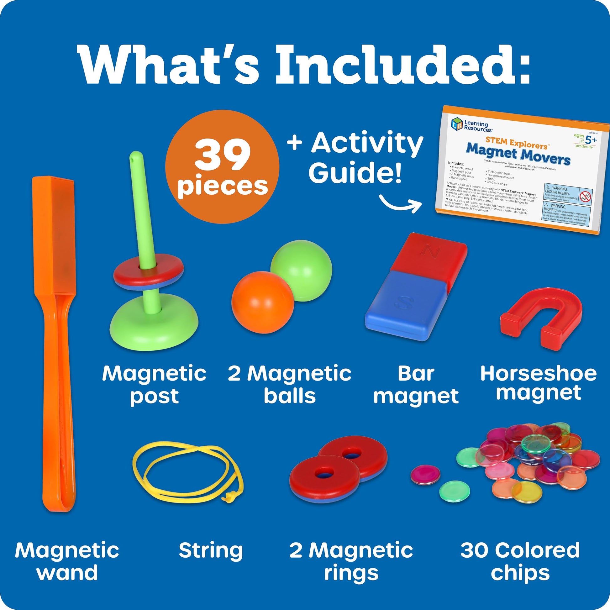 Learning Resources STEM Explorers Magnet Movers magnetic science kit with colorful magnets and hands-on physics experiments for ages 5-9.