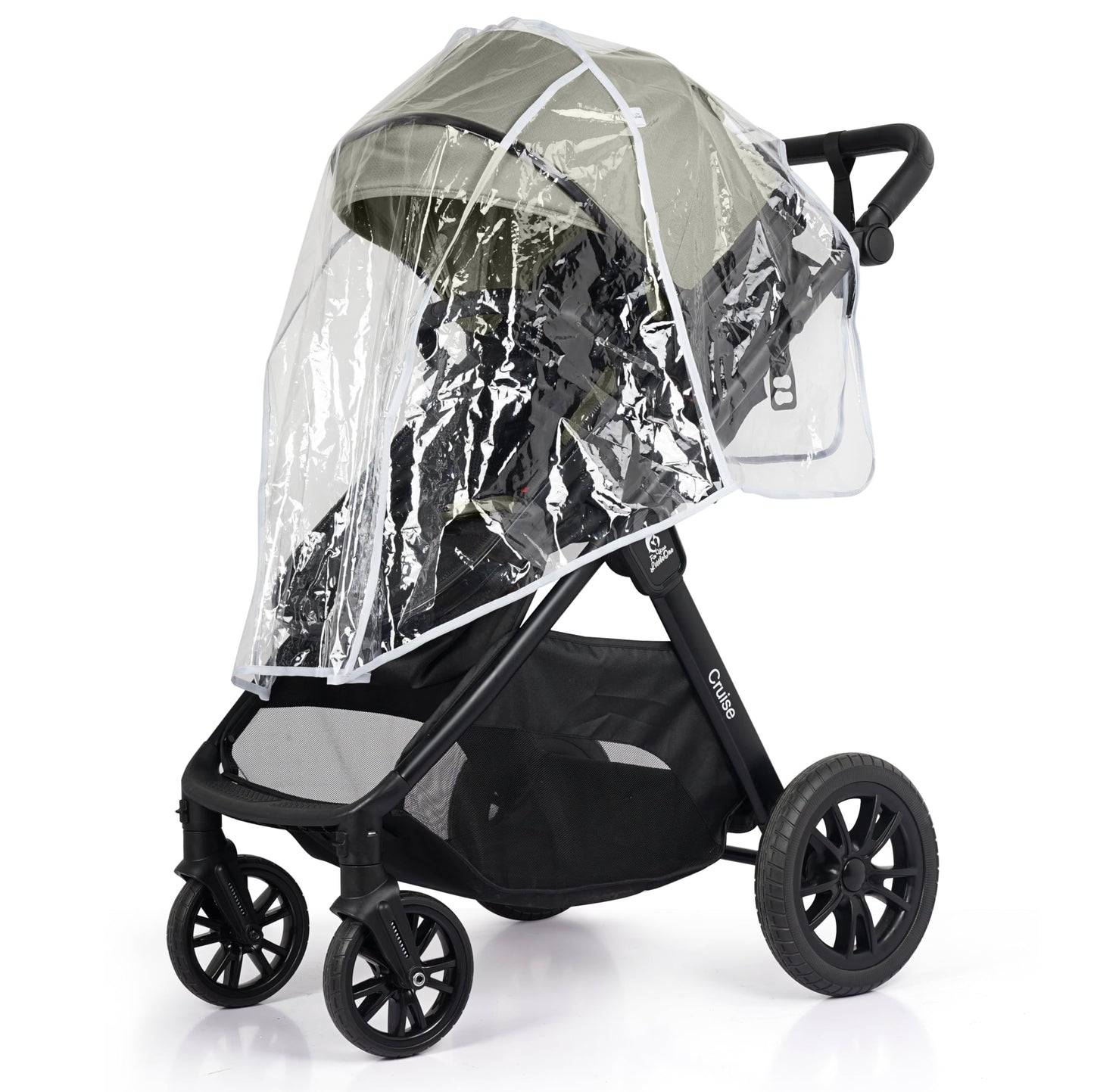 For Your Little One Cruise 3-in-1 Travel System with i-Size Car Seat, Stroller, 13kg Pram, Height Adjustable Handle, Pram, Newborn 0-4 Years Free Raincover and Cupholder (Pebble Sage)