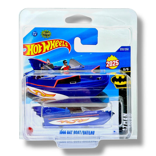 Hot Wheels 1966 Bat Boat (Blue, White, Red & Yellow) 5/5 Batman - 2025-232/250 (Short Card) - includes a KLAS Car Keeper Protector Case - HYW57