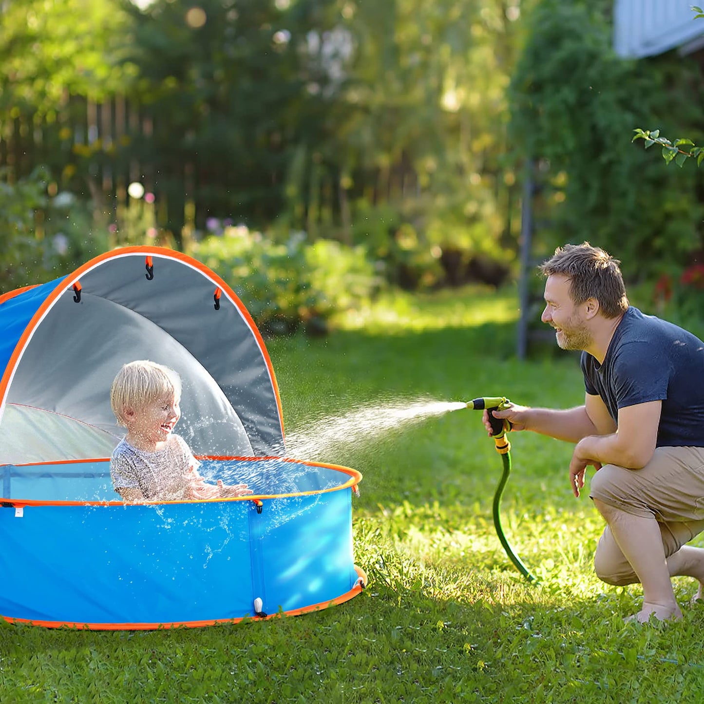 Peradix Splash Pool, 4-in-1 Baby Beach Tent with UV Sun Shelter Canopy & Mosquito Net, Portable Pop-Up Infant Ball Pit Tent, Toddler Wading Pool for Kids & Pets