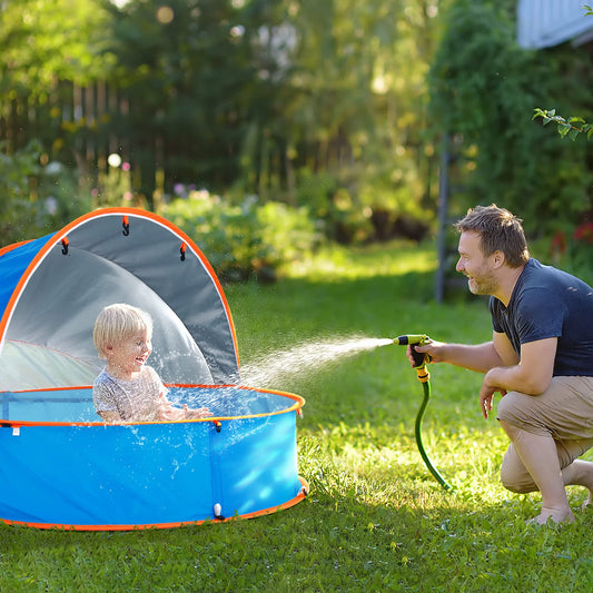 Peradix Splash Pool, 4-in-1 Baby Beach Tent with UV Sun Shelter Canopy & Mosquito Net, Portable Pop-Up Infant Ball Pit Tent, Toddler Wading Pool for Kids & Pets