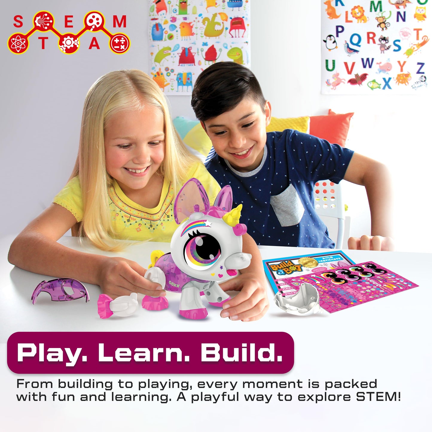 Build-a-Bot: Unicorn | Build Your Own Interactive Pet Unicorn | Easy Click 'n' Create System | 20+ Piece STEM Robot Kit for Kids | For Ages 4+