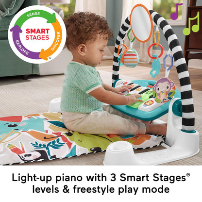 Fisher-Price Baby Activity Mat Glow and Grow Kick & Play Piano Gym in blue, portable musical toy with colorful toys and piano for infants