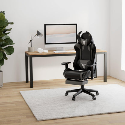 Fullwatt gaming desk chair with high back, white PU leather, adjustable arms, footrest, and reclining swivel for home office use.