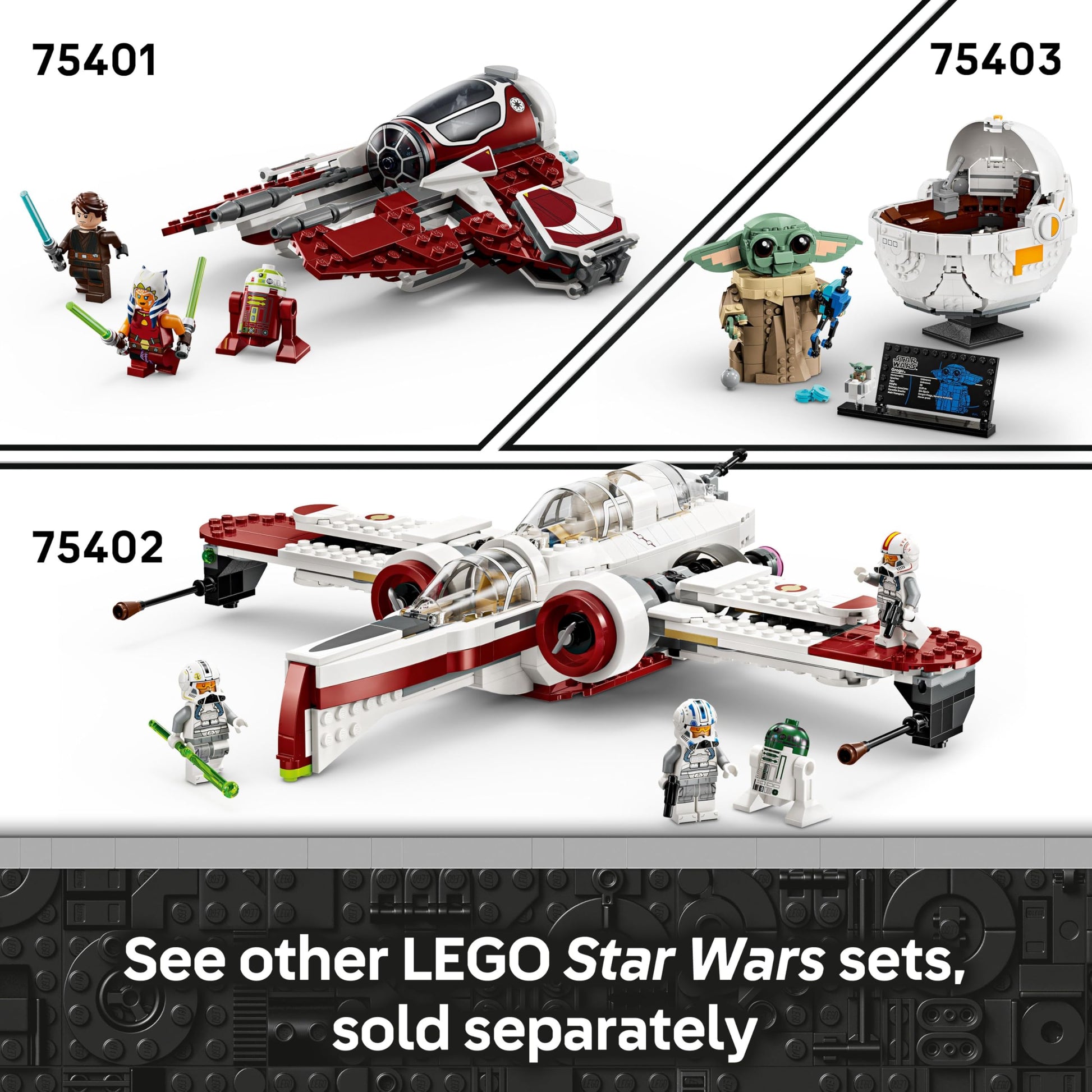 LEGO Star Wars 75399 Rebel U-Wing Starfighter with swing-wing function and minifigures, including Cassian Andor and K-2SO.