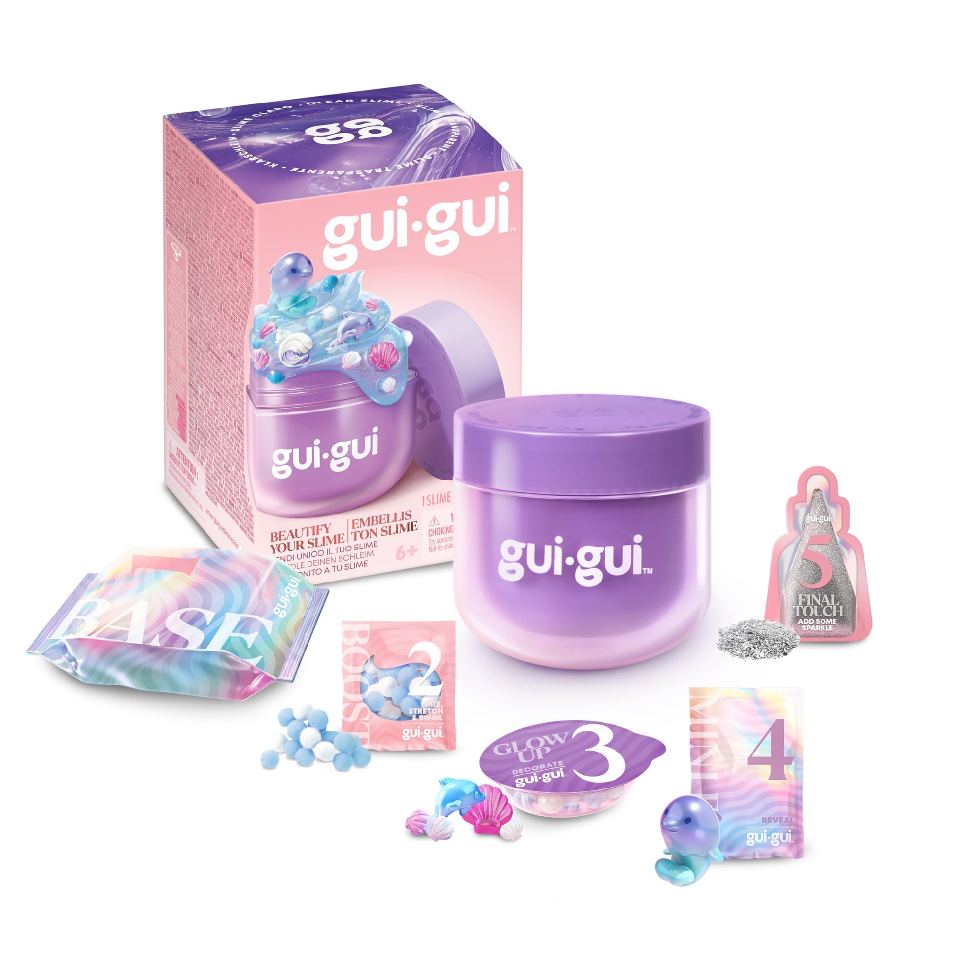Gui Gui Gloss Slime collection featuring 13 scented slimes with 4 textures, perfect for kids and teens to create colorful slime glow-ups.
