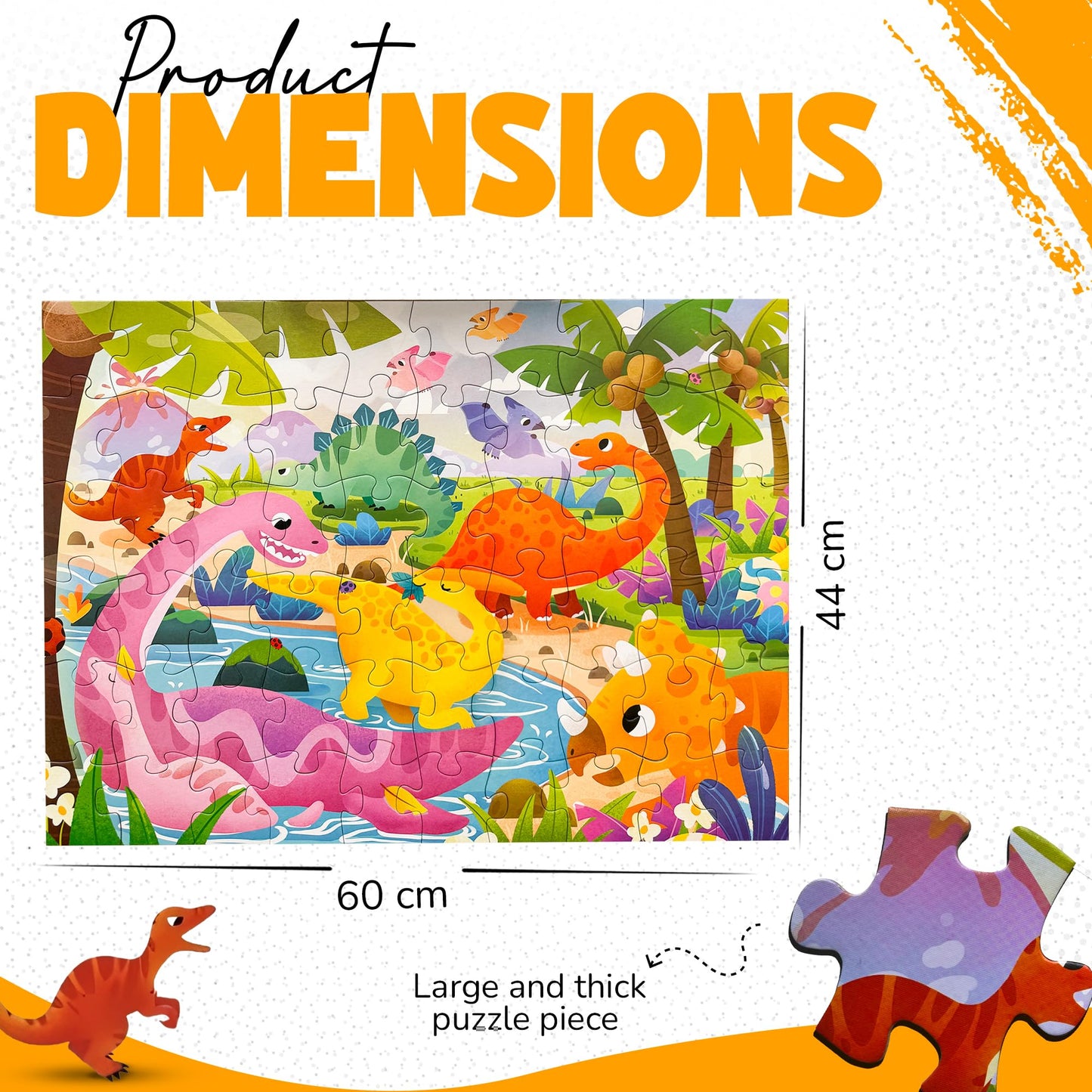 Colorful dinosaur puzzle for kids aged 3-8, featuring 60 pieces, ideal for educational play and travel fun.