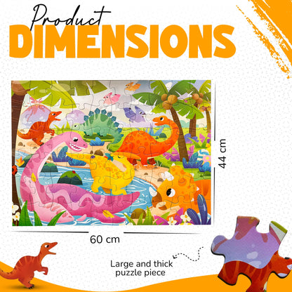 Colorful dinosaur puzzle for kids aged 3-8, featuring 60 pieces, ideal for educational play and travel fun.