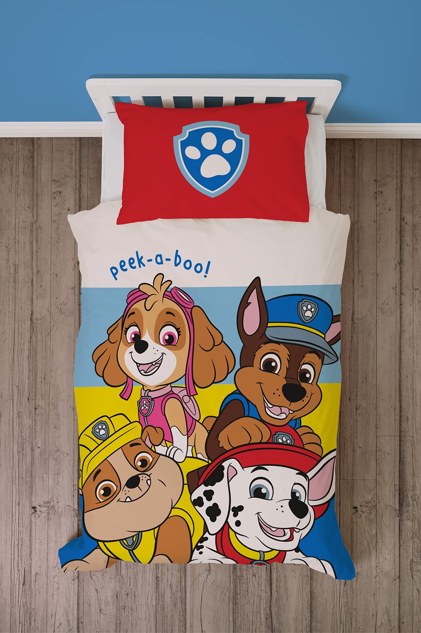Paw Patrol Official Pupster Design Toddler Cot Bed Duvet Cover Set | Reversible 2 Sided Bedding Duvet Cover Including Matching Pillow Case, Polycotton, Junior
