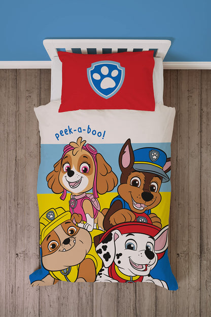 Paw Patrol Official Pupster Design Toddler Cot Bed Duvet Cover Set | Reversible 2 Sided Bedding Duvet Cover Including Matching Pillow Case, Polycotton, Junior