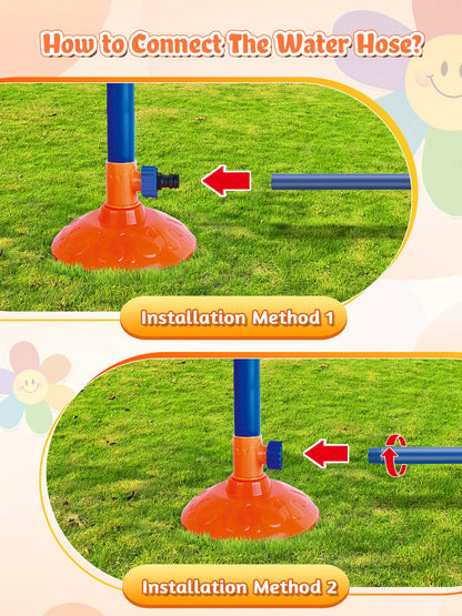 VATOS Water Sprinkler Outdoor Yard Toy for Kids, Smile Face Rainbow Splash Toy with 8 Wiggle Tubes 4 Nozzle, Backyard Lawn Water Sprinkler, Summer Family Games, Fun Water Toys for Kids 3-8 Boy Girl