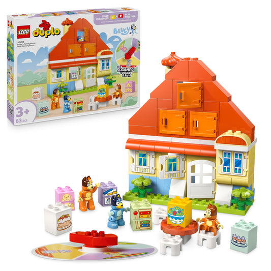 LEGO DUPLO Bluey: Bluey's Family House with Memory Game - Learning Toy for Toddlers - incl. 3 Figures, Opening Windows & a Board Game - Gift for 3+ Year Old Girls & Boys - 10459