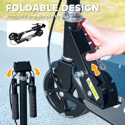 AIYAPLAY folding kick scooter for kids ages 3-8, featuring adjustable handle, light-up wheels, and dual brakes in black.