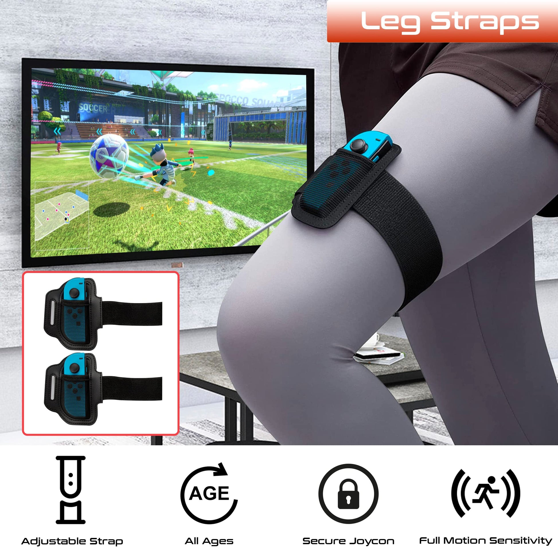 Orzly Switch Sports Games 2024 accessories bundle with tennis rackets, golf clubs, chambara swords, soccer straps, joycon grips, and carry bag.