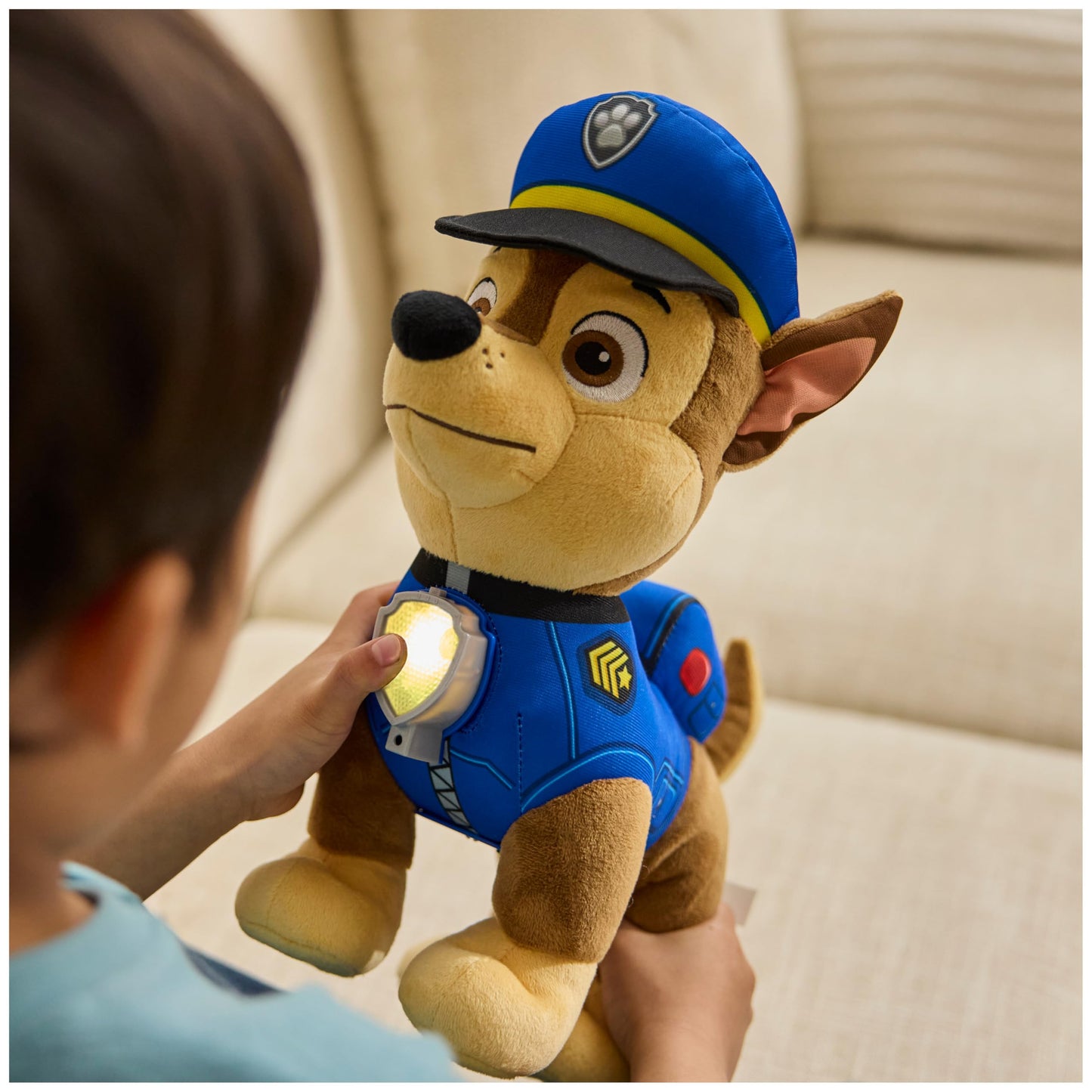 Paw Patrol Room Patrol Chase Interactive Plush Toy with Over 75 Sounds, Light-Up Badges, and 3 Play Modes, Kids Toys for Boys and Girls Ages 3 and Up