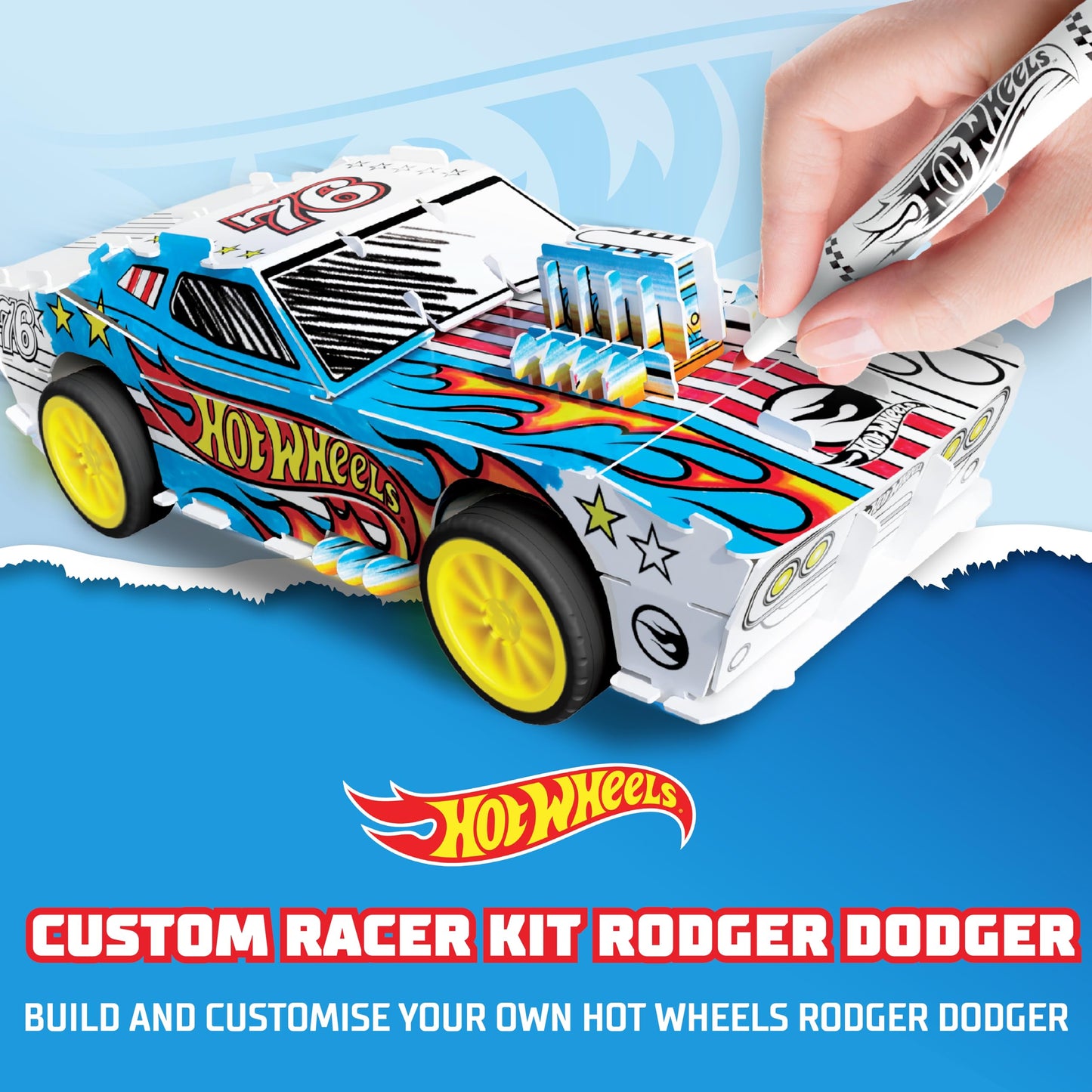 Hot Wheels by Bladez Toyz Make Your Own Car Art Set For Kids 6-12 with Markers - Hotwheels Racer Kit for Creative Play - Kids Colouring Sets and STEM Learning - Customizable & Eco-Friendly