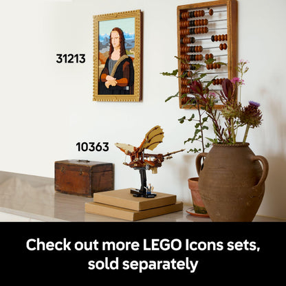LEGO Icons Leonardo da Vinci’s Flying Machine building set displayed on a table, showcasing intricate model details for adults.