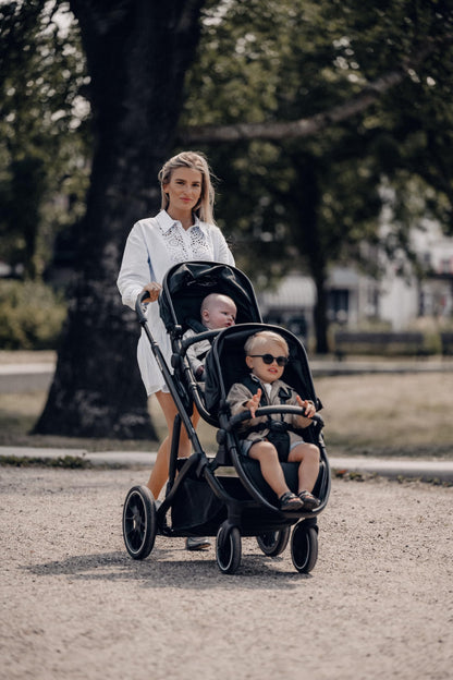 Deryan EVY V2 Pram for 2 Children, Newborn Preschool Toddlers and Toddlers of Preschool Age, Baby Pram Buggy up to 50 kg, Baby Pram, Travel Suitcase, 2-in-1 Complete Set, Black