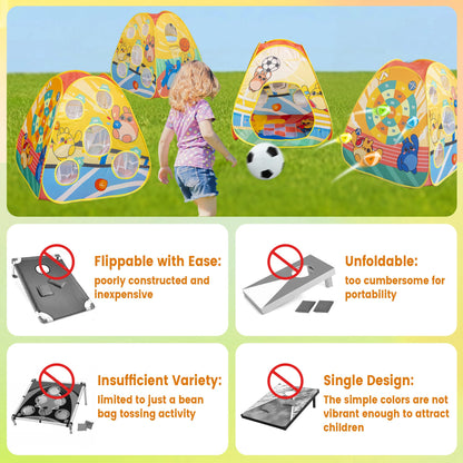 5-in-1 Kids Play Pop Up Tent with Bean Bag Toss Game Outdoor Toys, Tic Tac Toe, Dartboard,Soccer, Basketball, Carnival Outside Combo Set for Backyard Beach Lawn Party Fun, Birthday Gift for Boys Girls