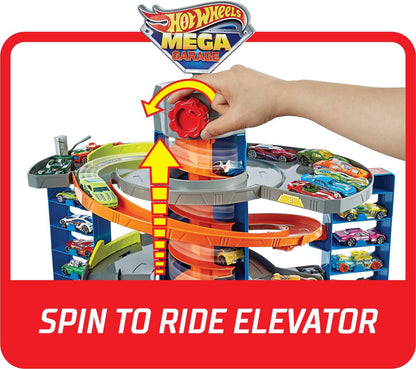 Hot Wheels City Mega Garage Playset with Corkscrew Elevator & Storage for 60+ Cars, Includes 1 Hot Wheels 1:64 Scale Vehicle, Gift for Kids 4 Years Old & Up, HFH03