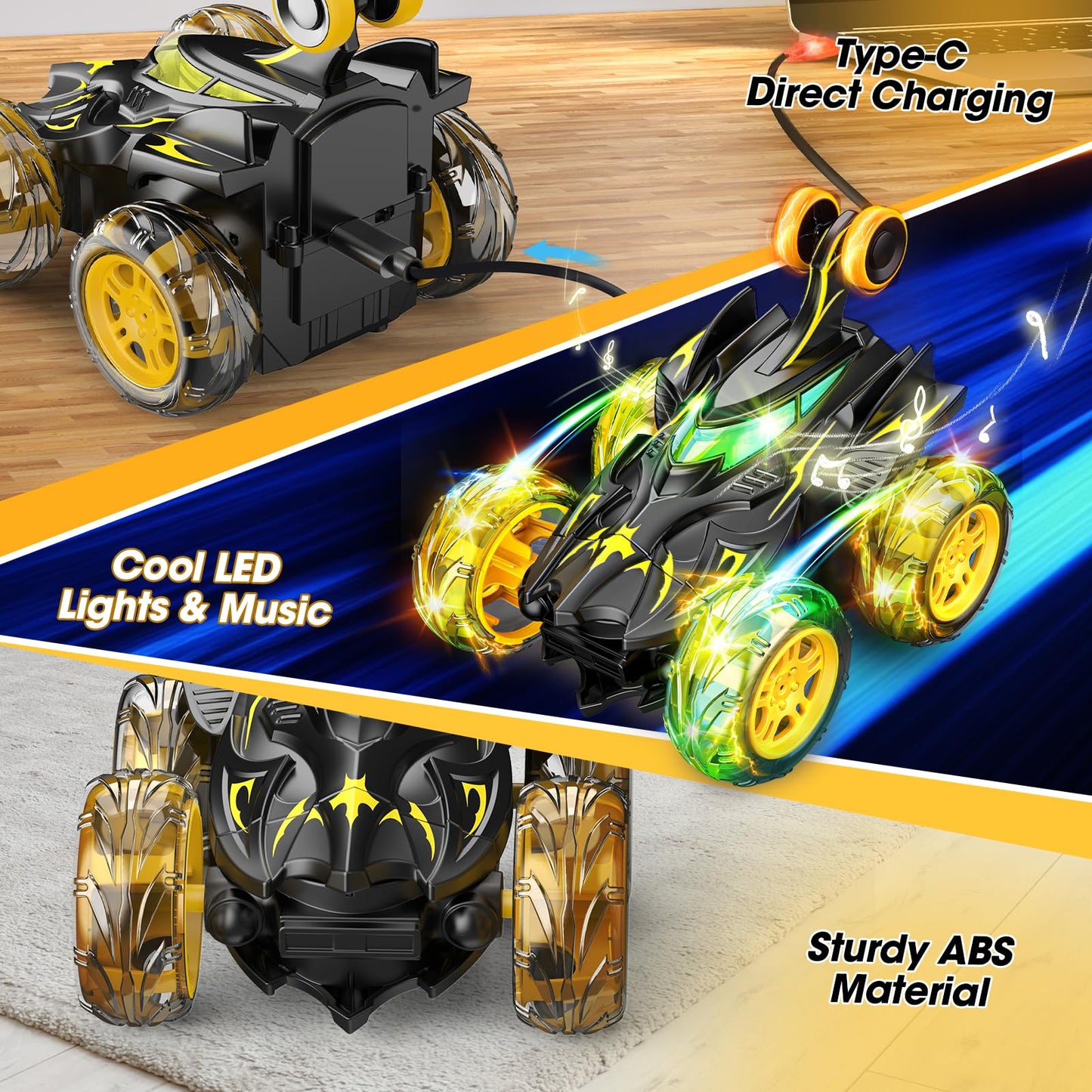 Braxel 360° Flips Remote Control Cars, BatToy Man Kids Toys for 3-9 Year Old Boys Toys Age 3-9 Year Old Boy for 3-11 Year Old Boys LED RC Car Present Early