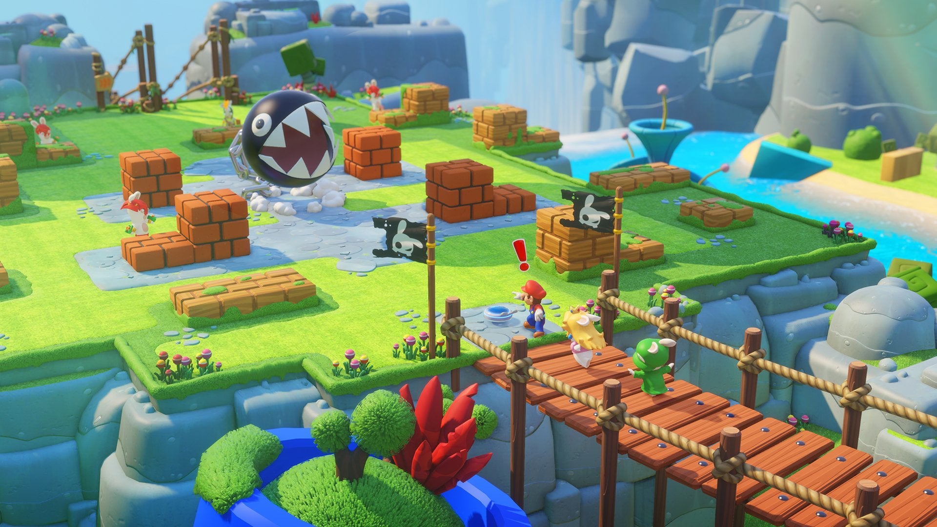 Nintendo Switch game cartridge for Mario + Rabbids Kingdom Battle by Ubisoft, showing colorful game cover art.