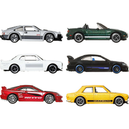 Hot Wheels 1:64 Scale Die-Cast Toy Cars, Set of 6 Japanese Vehicles with Elevated Deco (Styles May Vary), JBY77