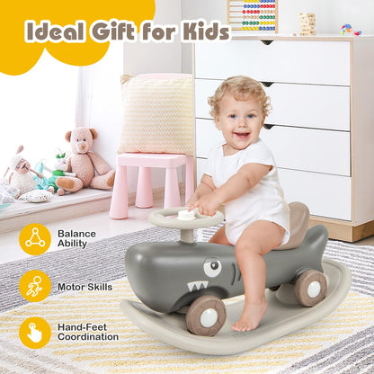 GYMAX Kids Rocking Horse, 3 in 1 Toddler Ride On Car with Detachable Balance Board & Anti-slip EVA Strips, Foot to Floor Sliding Car Indoor Rocking Toy for Boys Girls (Dark Gray)
