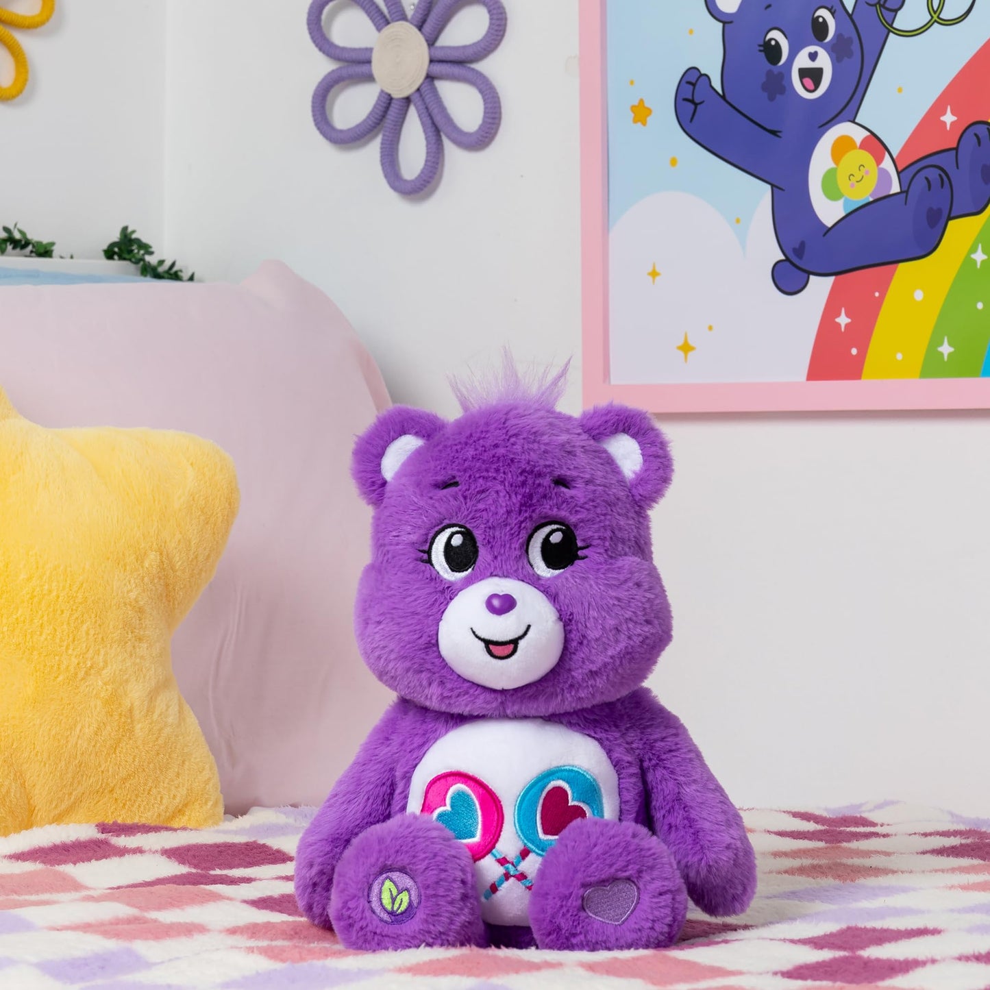Care Bears | Share Bear 35cm Medium Plush | Collectable Cute Plush Toy, Cuddly Toys for Children, Soft Toys for Girls and Boys, Cute Teddies Suitable for Girls and Boys Ages 4+ | Basic Fun 22063