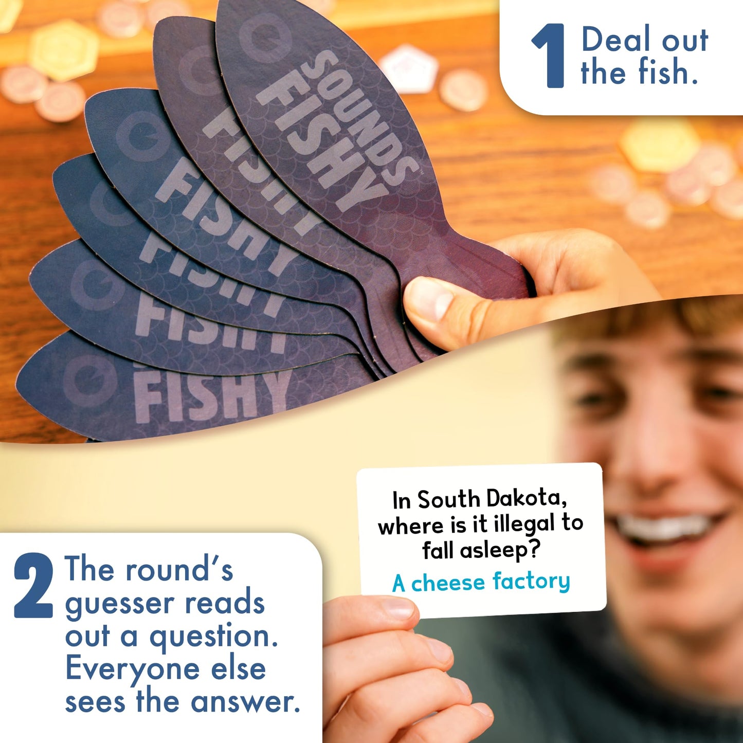 Sounds Fishy – Fast-Paced Bluffing Party Game for Kids 10+ & Adults | Fun Family Trivia Board Game for Quick Thinking & Lying | Perfect Christmas Game