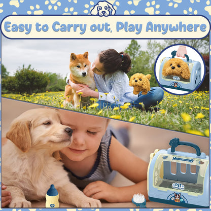 STAY GENT Toy Dogs for Kids Pet Care Vet Set for Kids Robot Dog Toys Pretend Role Play Doctor Kit Plush Electronic Walks Bark Dog Carrier Grooming Treating Toys Gifts for 2 3 4 5 6 Years Old Girls Boy
