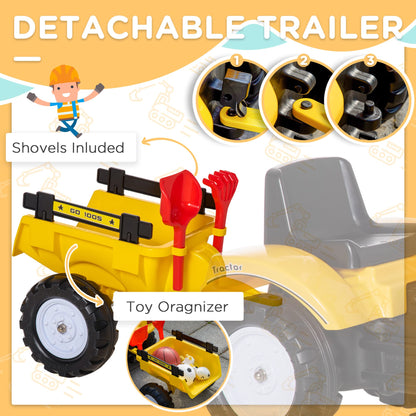 HOMCOM Ride On Tractor for Kids, 3 in 1 Ride On Digger Toy Car with Adjustable Arm & Manual Shovel and Removable Trailer, Pretend Play Construction Truck for 3-6 Years
