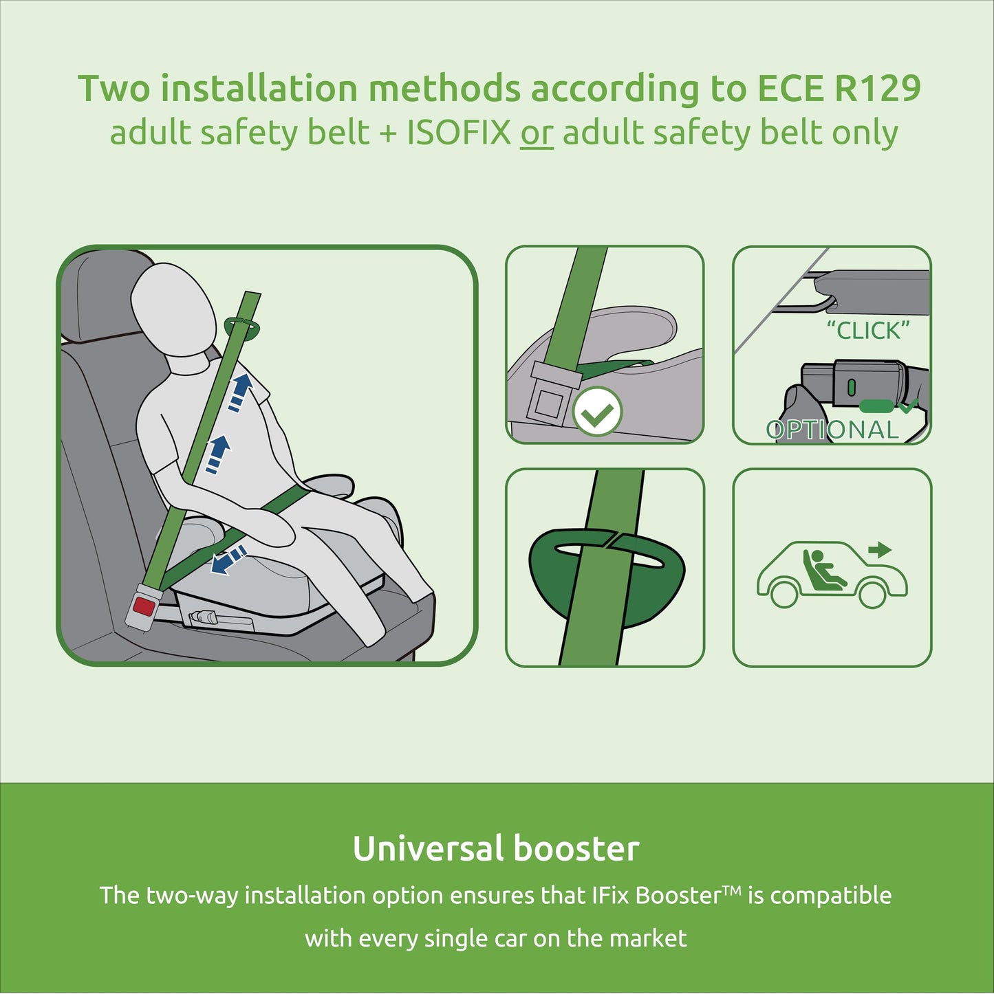 Littlesgo IFix Booster Seat, i-Size ISOFIX Car Seat, for Child from 125-150cm (3-12 Years, Group 2/3), Portable, Triple Foam Layers for Comfortable Travel, ECE R129, Grey-Darkgrey, 1 Pack