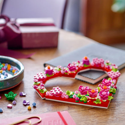 LEGO Heart Ornament Toy with flowers, leaves, and smaller hearts, designed for kids' arts and crafts, suitable for ages 9+.