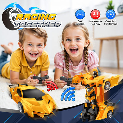 Braxel 2-in-1 transforming remote control car for kids, featuring 360° rotation and sleek design, suitable for boys and girls ages 3-12.